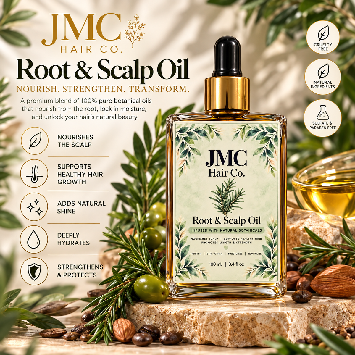 JMC Hair Co. Aceite de Romero para el Crecimiento del Cabello | Fortalece, Nutre y Favorece un Cabello Saludable