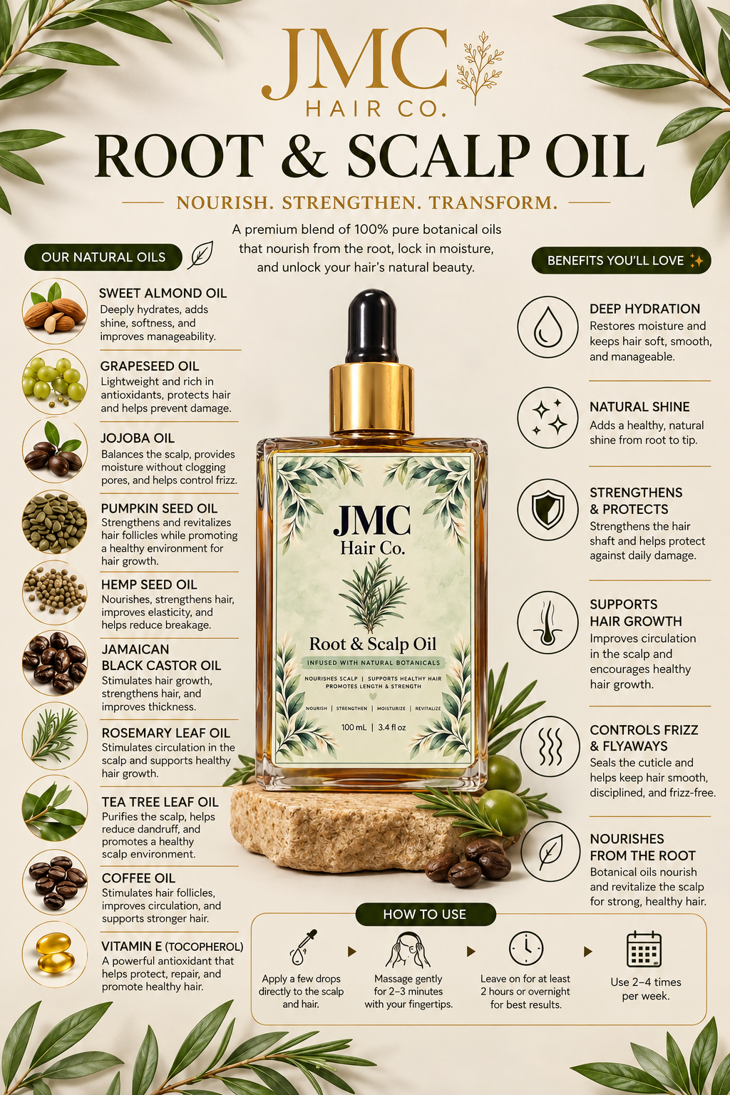 JMC Hair Co. Aceite de Romero para el Crecimiento del Cabello | Fortalece, Nutre y Favorece un Cabello Saludable