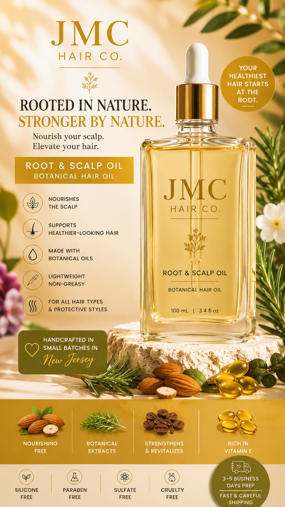 JMC Hair Co. Rosemary Hair Growth Oil | Strengthens, Nourishes & Supports Healthy Hair
