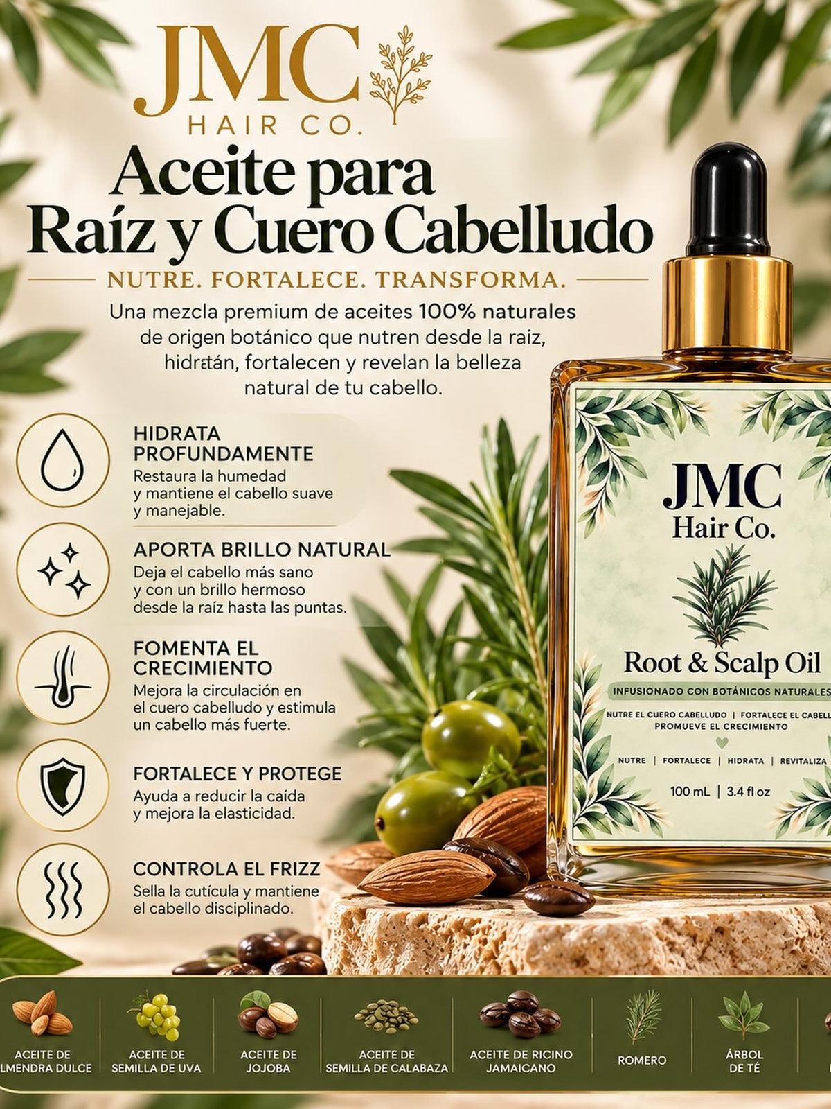 JMC Hair Co. Aceite de Romero para el Crecimiento del Cabello | Fortalece, Nutre y Favorece un Cabello Saludable