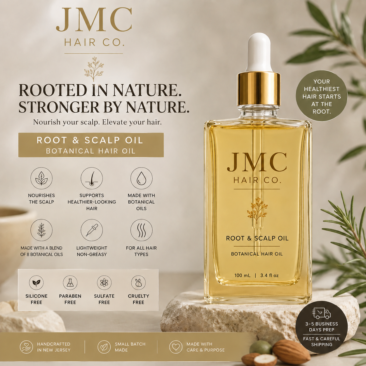 JMC Hair Co. Rosemary Hair Growth Oil | Strengthens, Nourishes & Supports Healthy Hair